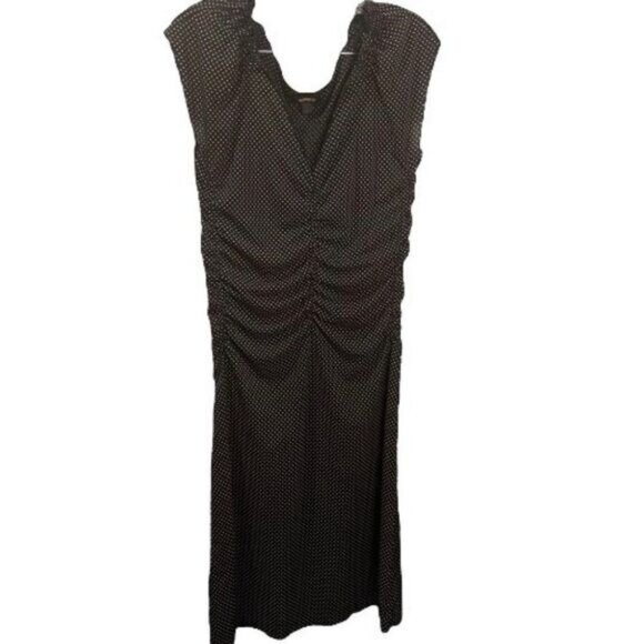 Express Black/Pink Polka‎ Dot Ruched A-line Dress 10 - Picture 1 of 7